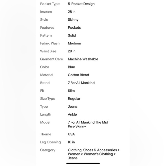 7 For All Mankind The Mid Rise Skinny Womens Jeans Size 28 Distressed Dark Denim - Picture 6 of 6